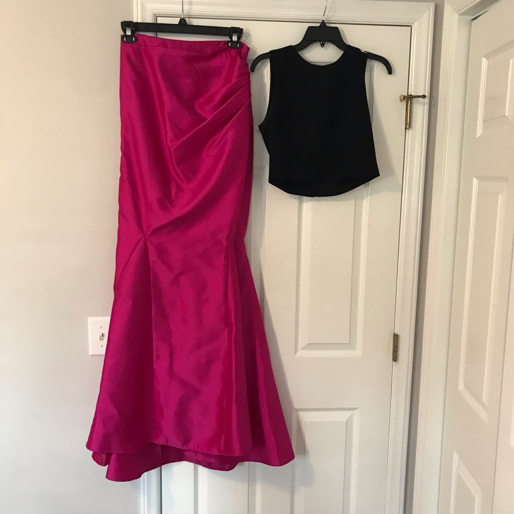 Black and pink 2-piece evening gown